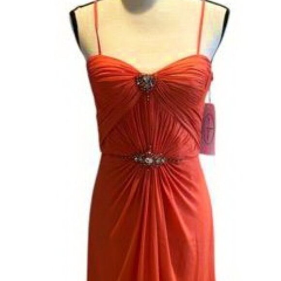 JM Collection Orange Shimmer Embellished Sleeveless Evening Gown - Picture 1 of 5